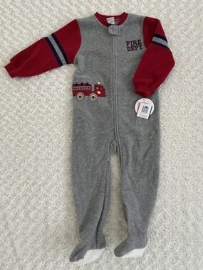 New Absorba Pajamas boys 4T Plush Blanket Sleeper footie Fire Dept Firetruck